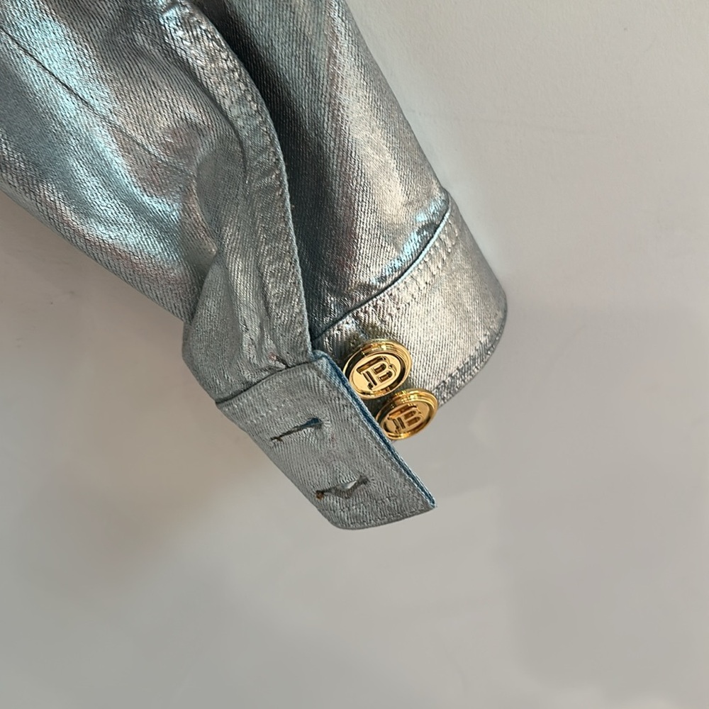 Balmain Metallic-Effect Cropped Denim Jacket - image 6